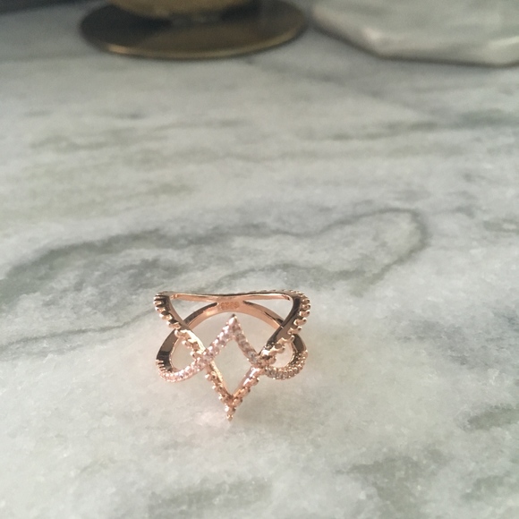 Sterling Silver Simulated Diamond Rose Gold Ring - Picture 10 of 11